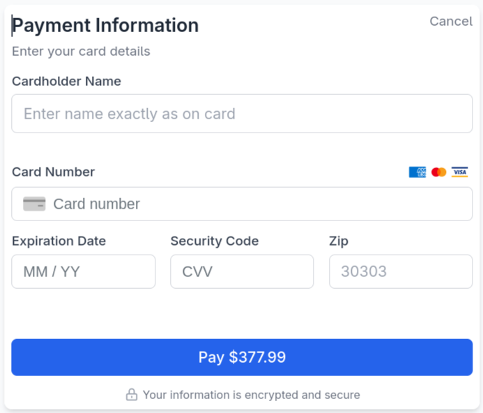 Hosted Payment Form - Compact/Minimal Billing